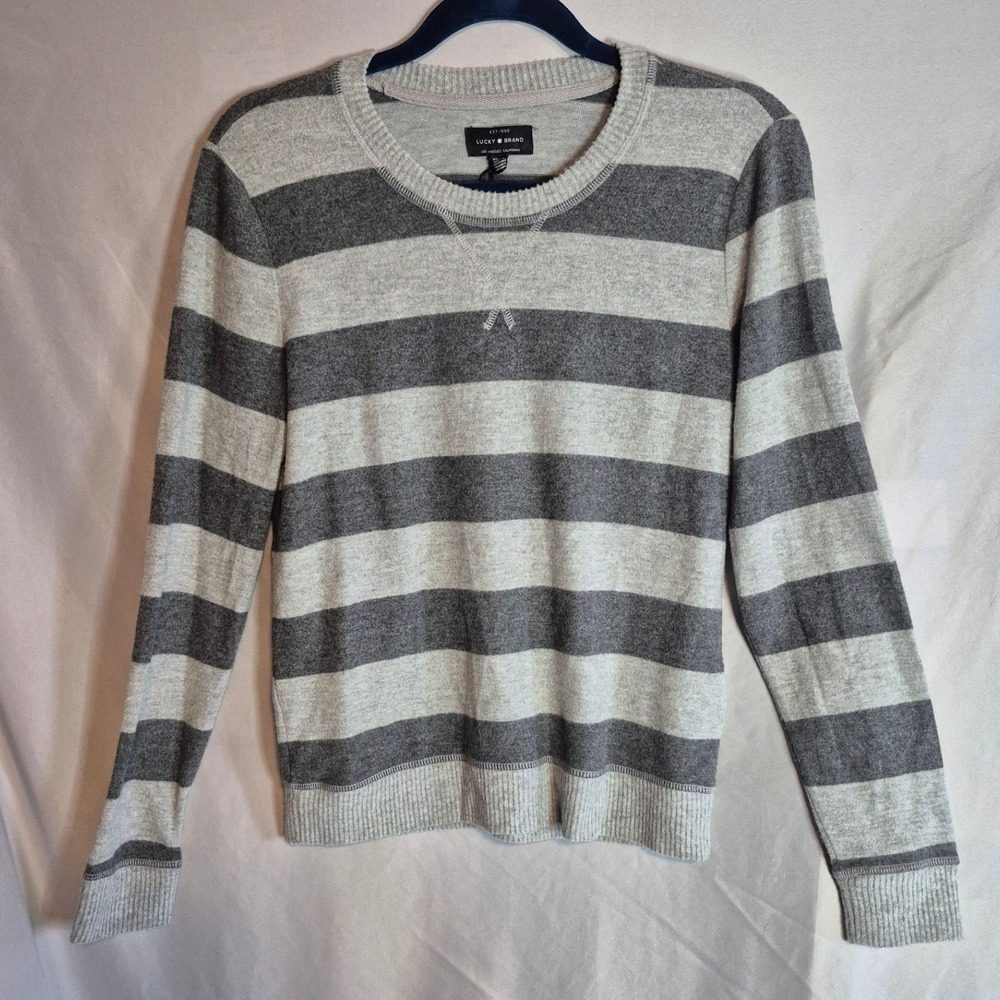 Lucky Brand Womens Striped Pullover Sweater Extra Small Gray Long Sleeve